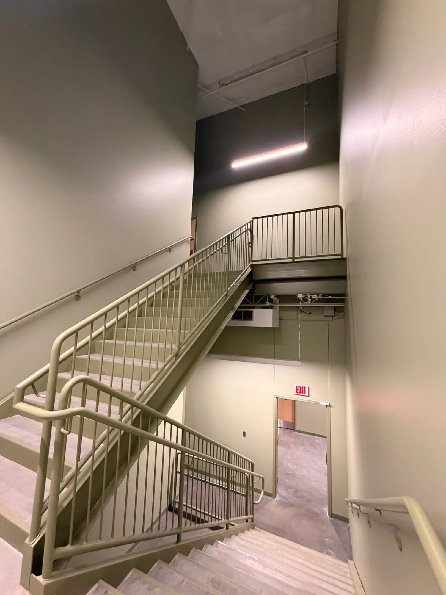 A painted stairwell and railings at Foodbank for the Heartland in Omaha