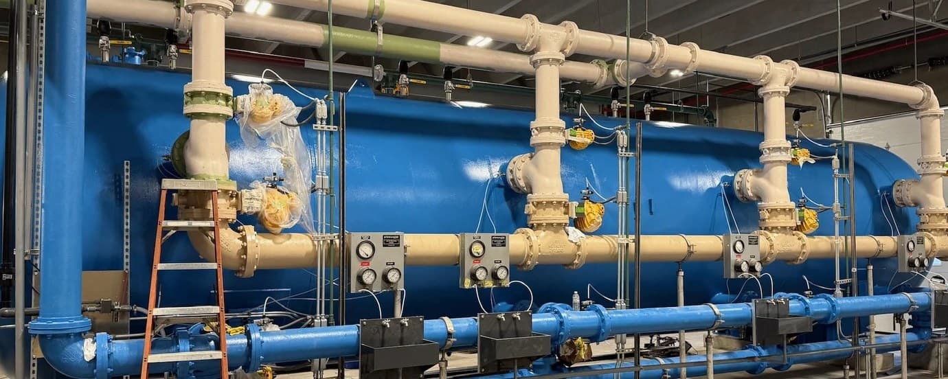 Process piping and pressure vessels coated by DGR Painting Contractors at a water treatment facility